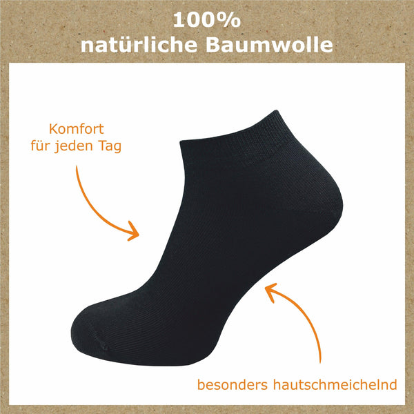 Sneaker Socken 100% reine Baumwolle Damen (10 Paar) - GAWILO