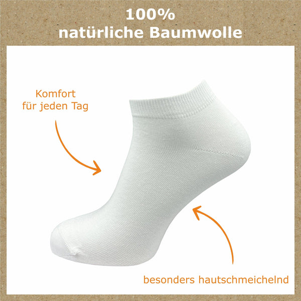Sneaker Socken 100% reine Baumwolle Damen (10 Paar) - GAWILO